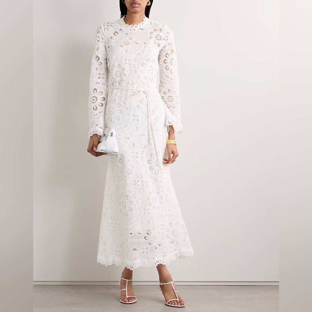 NWT ZIMMERMANN Ottie Embroidery Scalloped Edge Long Dress 1 US6